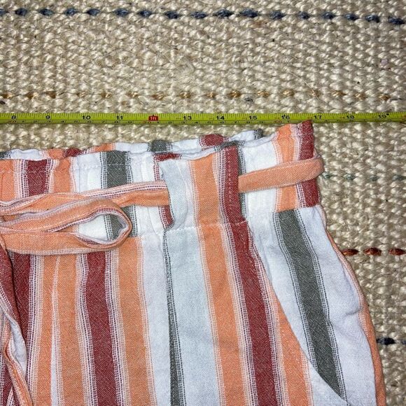 Indigo Rein, Linen Blend Striped Paper Bag Belted Shorts High Waist XL Beachy - Picture 4 of 8